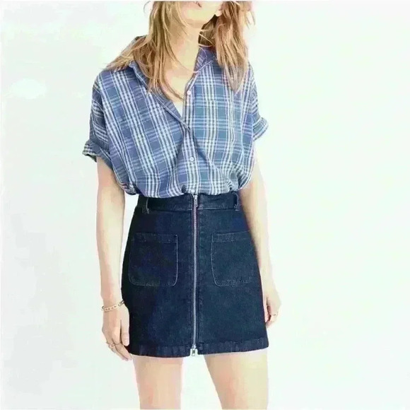 Madewell Denim Zip Up Mini Skirt Blue Size 29 Medium/Dark Wash Front Pocket - Picture 2 of 11